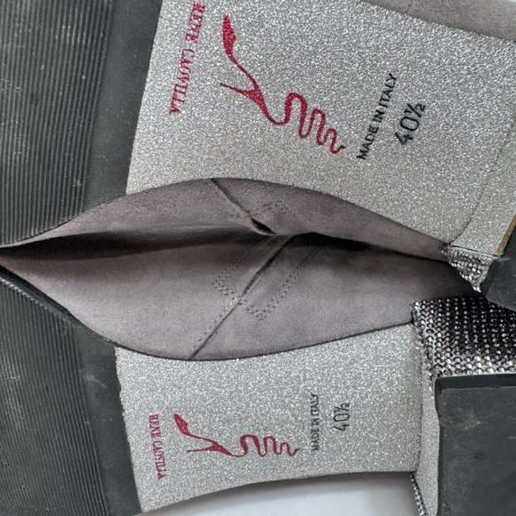 Rene Caovilla Suede w/ Rhinestone Heel Booties Gray Silver - Picture 6 of 9